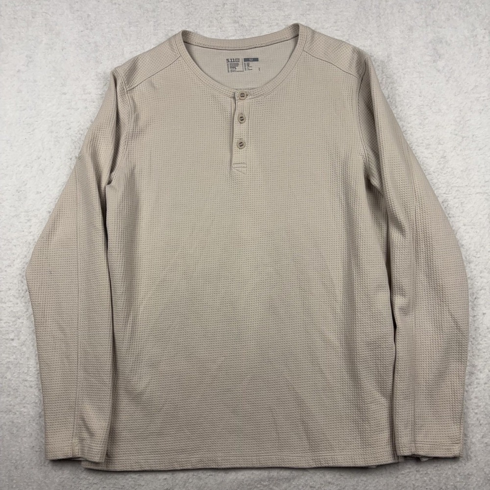 5.11 Tactical Henley Shirt Men's Medium Tan Waffle Knit Long Sleeve Outdoors